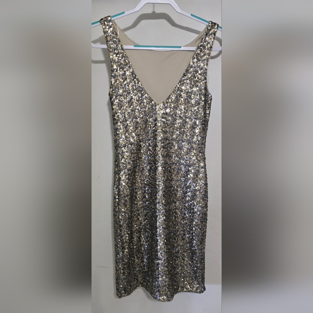 Zara Strapless Sequined Knee Length Dress. Size Medium.